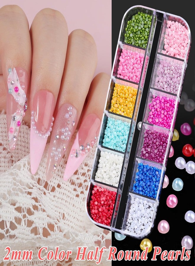 editTime 6 Boxes Nail Gems and Rhinestones for Nail Art, Flatback Jelly Laser AB Rhinestones Macaron Micro Nail Bubble Beads Pink White Pearls Pointed Nail Crystal Mini Nail Accessories for Women Nail Design - Image 2